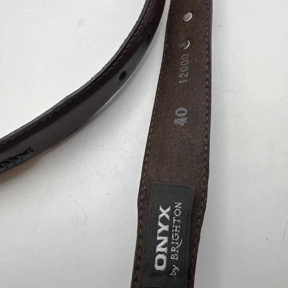 VTG Onyx by Brighton Men's Leather Golf Belt 2 Tone Brown Black Silver Concho 40